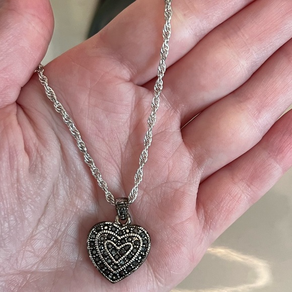 Silver & Black Heart Pendant Necklace - Picture 2 of 4